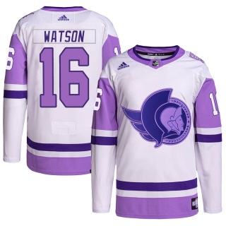 Men's Austin Watson Ottawa Senators Adidas Hockey Fights Cancer Primegreen Jersey - Authentic White/Purple
