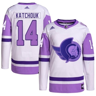 Men's Boris Katchouk Ottawa Senators Adidas Hockey Fights Cancer Primegreen Jersey - Authentic White/Purple