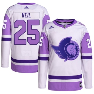 Men's Chris Neil Ottawa Senators Adidas Hockey Fights Cancer Primegreen Jersey - Authentic White/Purple