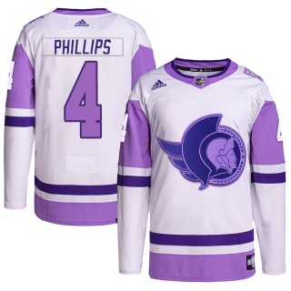 Men's Chris Phillips Ottawa Senators Adidas Hockey Fights Cancer Primegreen Jersey - Authentic White/Purple