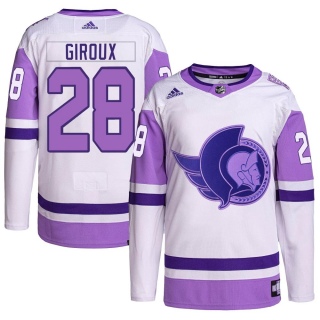 Men's Claude Giroux Ottawa Senators Adidas Hockey Fights Cancer Primegreen Jersey - Authentic White/Purple