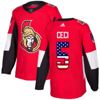 Men's Cody Ceci Ottawa Senators Adidas USA Flag Fashion Jersey - Authentic Red