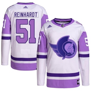 Men's Cole Reinhardt Ottawa Senators Adidas Hockey Fights Cancer Primegreen Jersey - Authentic White/Purple