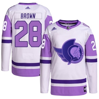 Men's Connor Brown Ottawa Senators Adidas Hockey Fights Cancer Primegreen Jersey - Authentic White/Purple