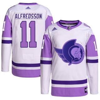 Men's Daniel Alfredsson Ottawa Senators Adidas Hockey Fights Cancer Primegreen Jersey - Authentic White/Purple