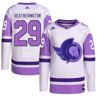Men's Dillon Heatherington Ottawa Senators Adidas Hockey Fights Cancer Primegreen Jersey - Authentic White/Purple