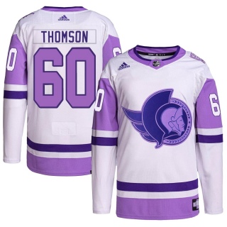 Men's Lassi Thomson Ottawa Senators Adidas Hockey Fights Cancer Primegreen Jersey - Authentic White/Purple
