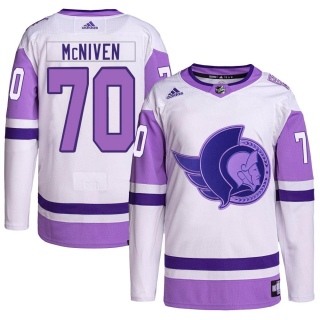 Men's Michael McNiven Ottawa Senators Adidas Hockey Fights Cancer Primegreen Jersey - Authentic White/Purple