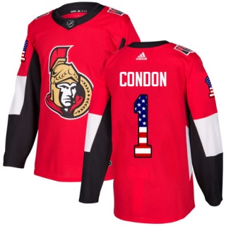 Men's Mike Condon Ottawa Senators Adidas USA Flag Fashion Jersey - Authentic Red