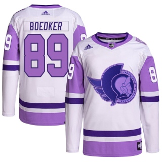 Men's Mikkel Boedker Ottawa Senators Adidas Hockey Fights Cancer Primegreen Jersey - Authentic White/Purple