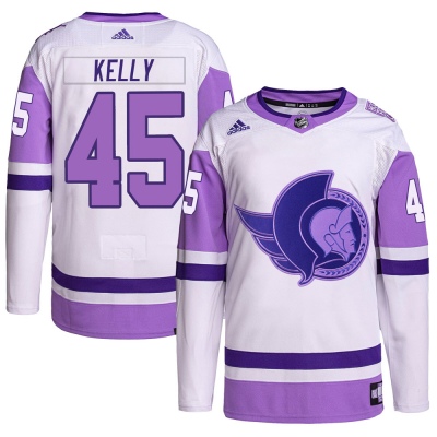 Men's Parker Kelly Ottawa Senators Adidas Hockey Fights Cancer Primegreen Jersey - Authentic White/Purple