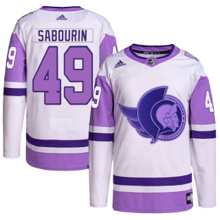 Men's Scott Sabourin Ottawa Senators Adidas Hockey Fights Cancer Primegreen Jersey - Authentic White/Purple