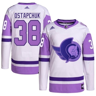 Men's Zack Ostapchuk Ottawa Senators Adidas Hockey Fights Cancer Primegreen Jersey - Authentic White/Purple