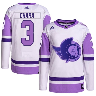 Men's Zdeno Chara Ottawa Senators Adidas Hockey Fights Cancer Primegreen Jersey - Authentic White/Purple