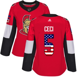 Women's Cody Ceci Ottawa Senators Adidas USA Flag Fashion Jersey - Authentic Red