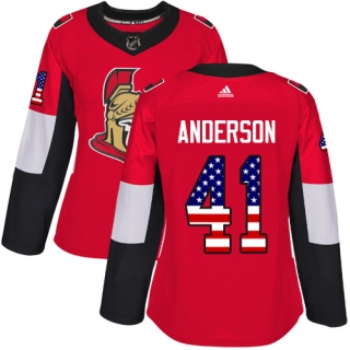 Women's Craig Anderson Ottawa Senators Adidas USA Flag Fashion Jersey - Authentic Red