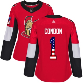 Women's Mike Condon Ottawa Senators Adidas USA Flag Fashion Jersey - Authentic Red