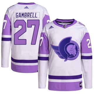 Youth Dylan Gambrell Ottawa Senators Adidas Hockey Fights Cancer Primegreen Jersey - Authentic White/Purple