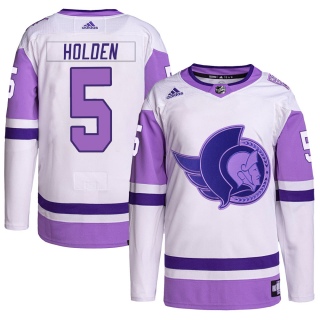 Youth Nick Holden Ottawa Senators Adidas Hockey Fights Cancer Primegreen Jersey - Authentic White/Purple