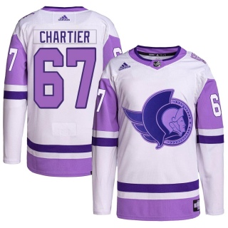 Youth Rourke Chartier Ottawa Senators Adidas Hockey Fights Cancer Primegreen Jersey - Authentic White/Purple