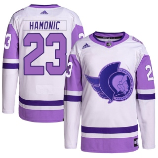 Youth Travis Hamonic Ottawa Senators Adidas Hockey Fights Cancer Primegreen Jersey - Authentic White/Purple