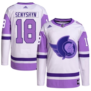 Youth Zach Senyshyn Ottawa Senators Adidas Hockey Fights Cancer Primegreen Jersey - Authentic White/Purple